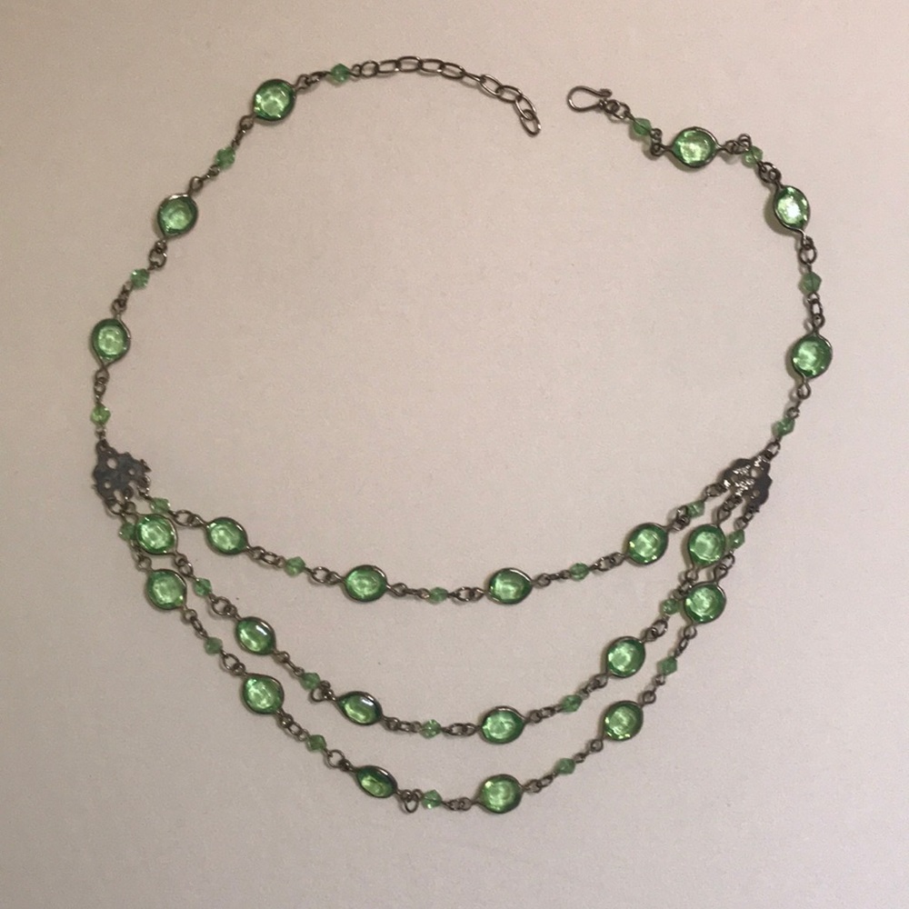 Elegant ornate light green three tier necklace